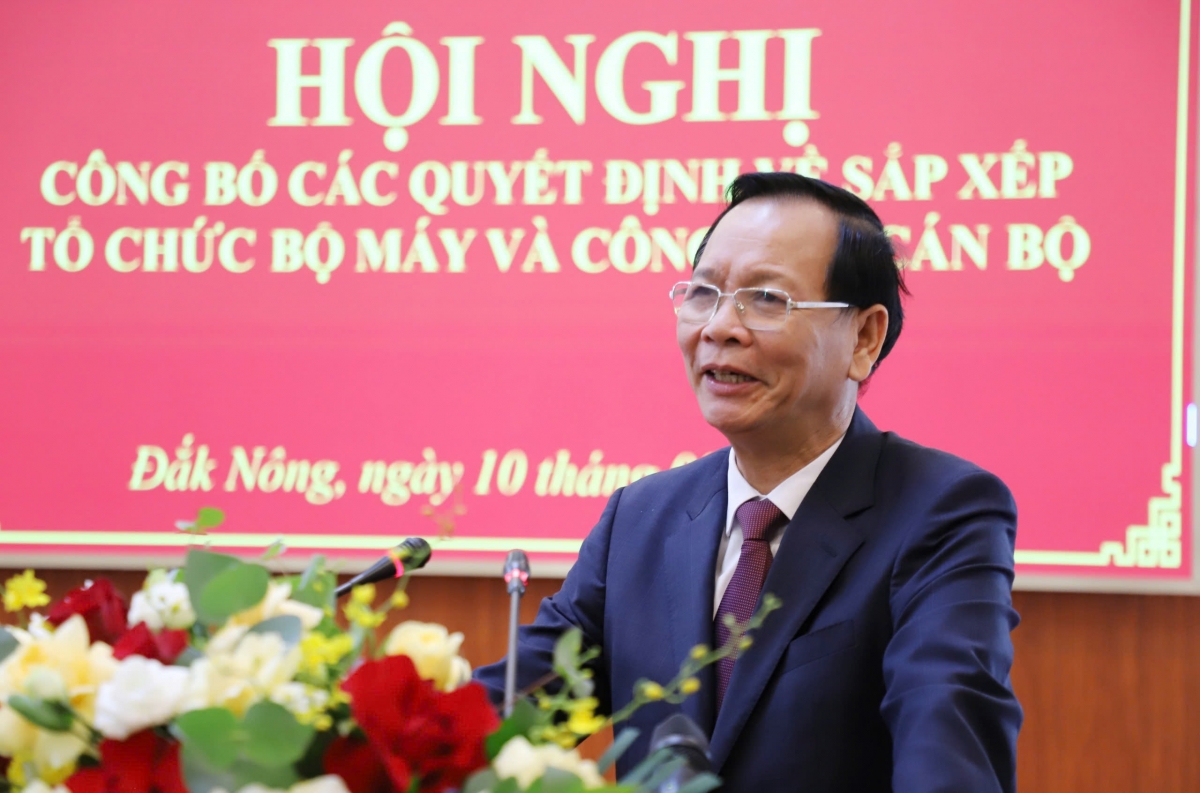 Ông Ngô Thanh Danh, Bí thư Tỉnh ủy Đắk Nông yêu cầu các đơn vị, cán bộ sau sắp xếp cần quyết tâm, đoàn kết thống nhất, thực hiện tốt nhiệm vụ, không để ách tắc công việc.