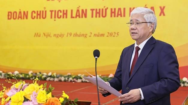 Chủ tịch Ủy ban Trung ương MTTQ Việt Nam Đỗ Văn Chiến phát biểu tại hội nghị
