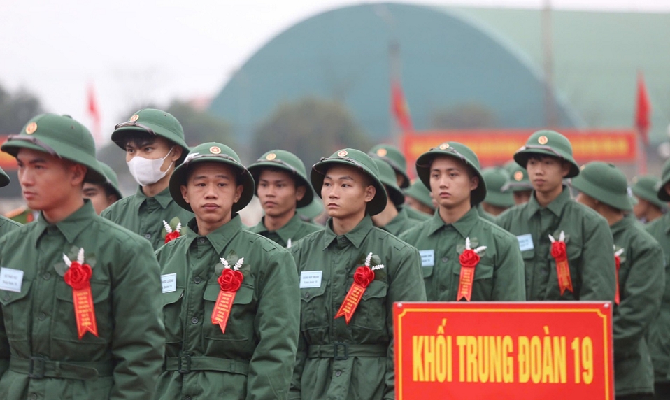Lễ giao nhận quân năm 2025 tại tỉnh Hà Tĩnh. Ảnh: BHT