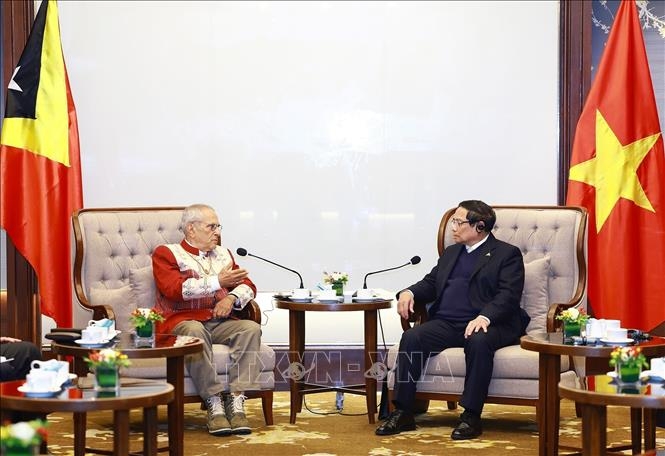 Thủ tướng Phạm Minh Chính hội kiến Tổng thống Timor-Leste Jose Ramos-Horta (Ảnh: Dương Giang/TTXVN).