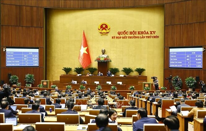 Quốc hội biểu quyết thông qua Luật Tổ chức Chính phủ (sửa đổi). (Ảnh: Doãn Tấn/TTXVN)