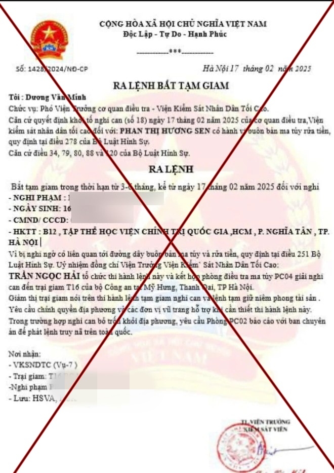 Các đối tượng làm "lệnh bắt tạm giam" giả mạo khiến nạn nhân sợ hãi, nhanh chóng giao nộp tài sản 