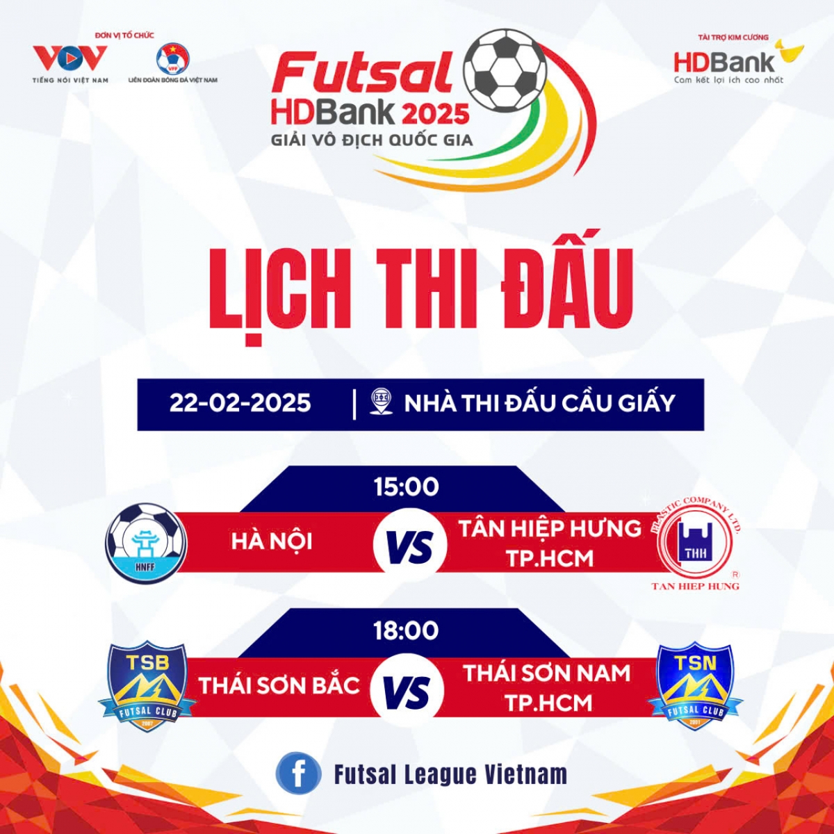 Lịch thi đấu Lượt 2 Giải Futsal HDBank VĐQG 2025.