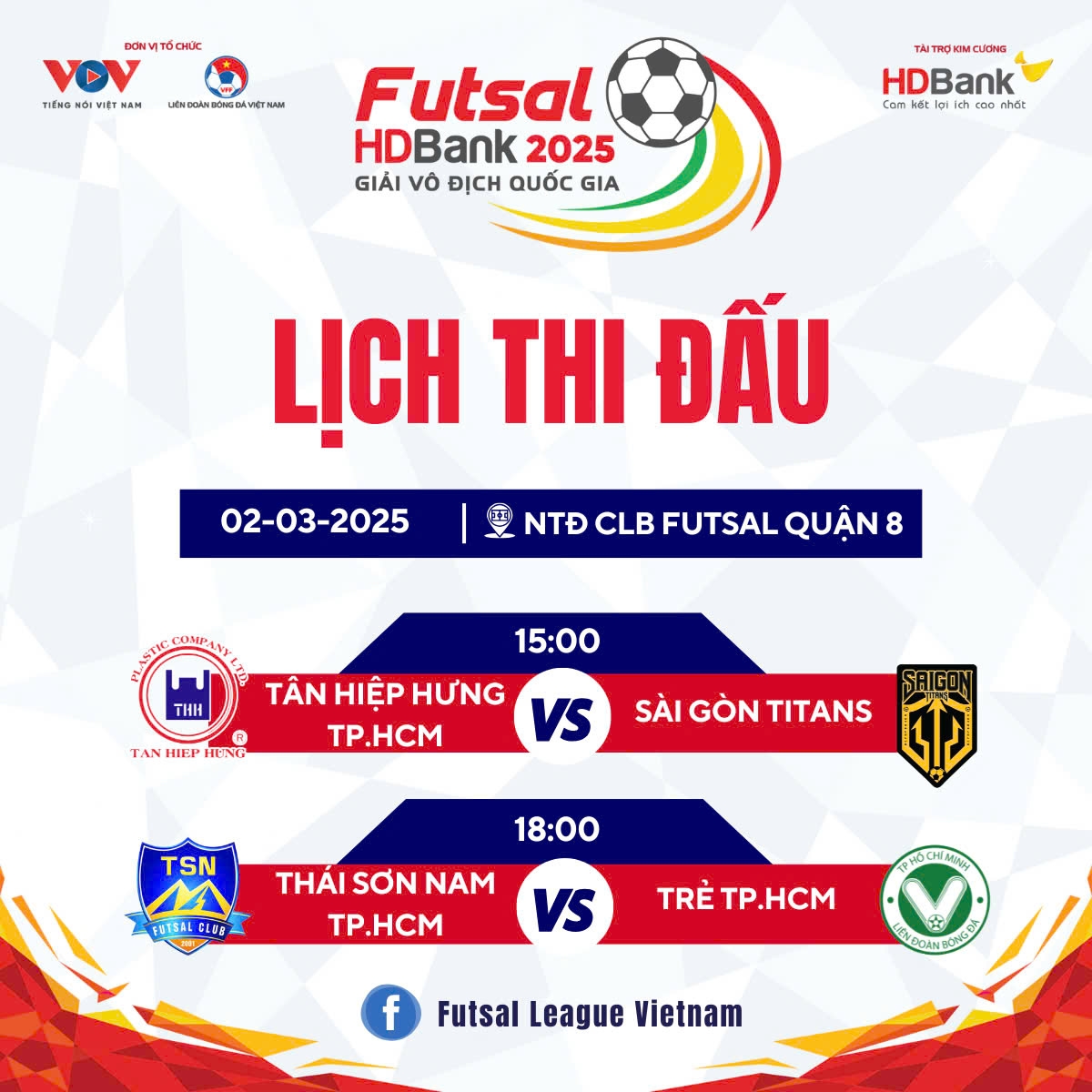 Lịch thi đấu vòng 3 Giải Futsal HDBank VĐQG 2025