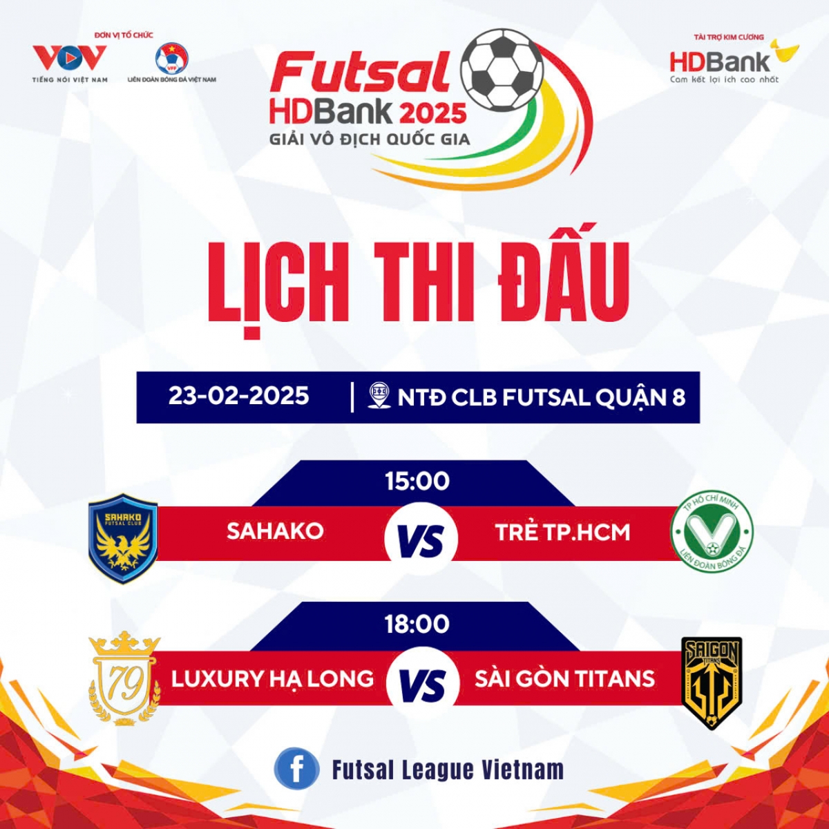 Lịch thi đấu Lượt 2 Giải Futsal HDBank VĐQG 2025.