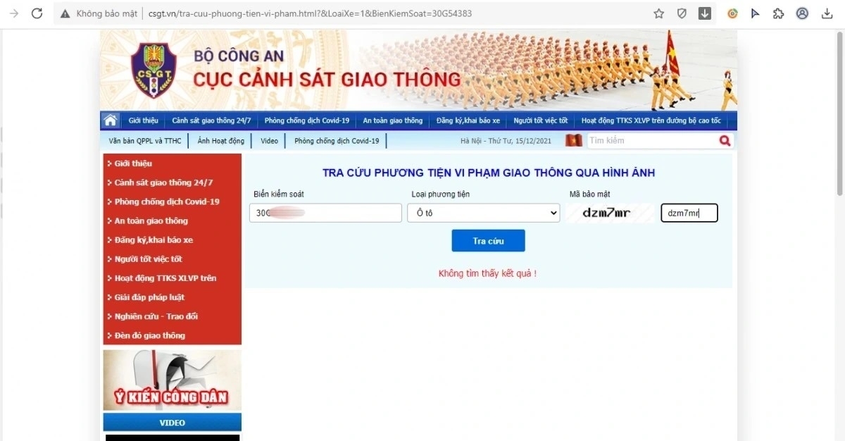 Giao diện thông tin tra cứu sau khi có kết quả. (Ảnh chụp màn hình)