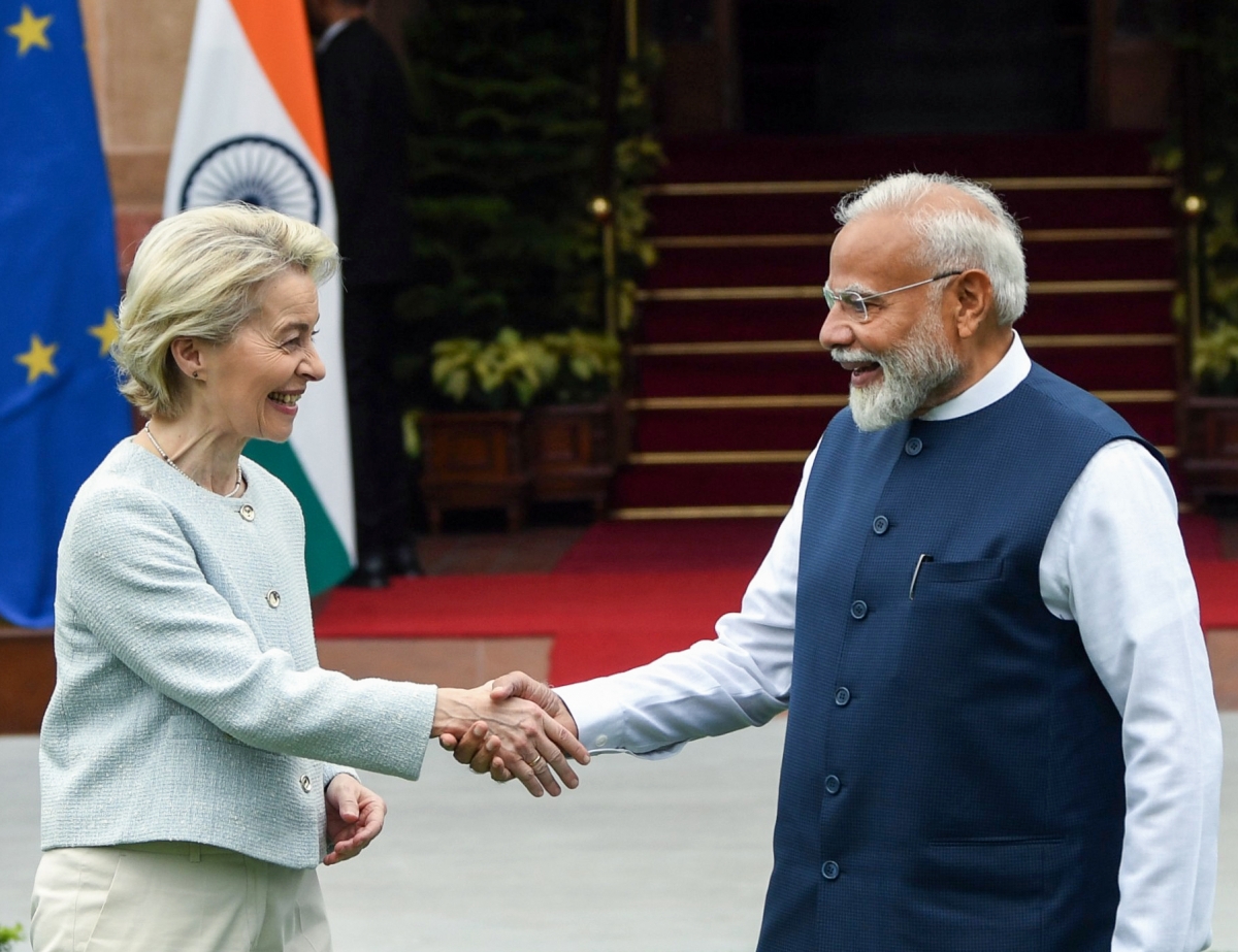 Thủ tướng Narendra Modi gặp Chủ tịch Ủy ban châu Âu Ursula von der Leyen tại Hyderabad House ở New Delhi ngày 28/2