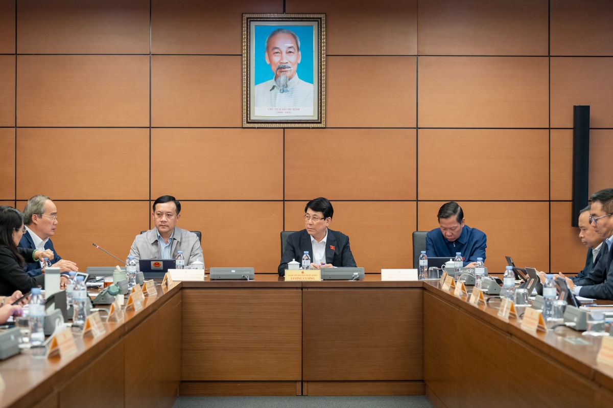 Chủ tịch nước Lương Cường tham gia thảo luận về Quốc hội thảo luận tại tổ về “Đề án bổ sung về phát triển kinh tế - xã hội năm 2025 với mục tiêu tăng trưởng đạt 8% trở lên” tại tổ TP.HCM. Ảnh: Media Quốc hội