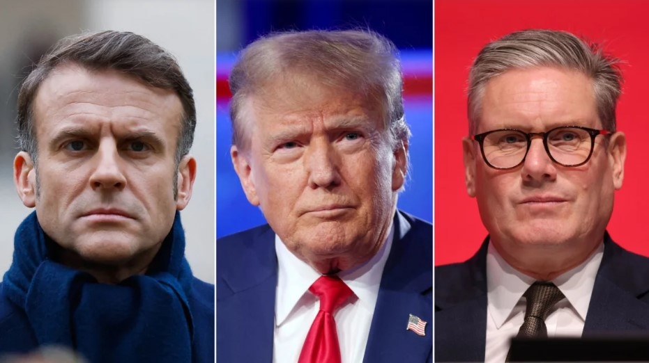 Tổng thống Pháp Marcon, Tổng thống Mỹ Trump và Thủ tướng Anh Starmer. (Ảnh: CNN)