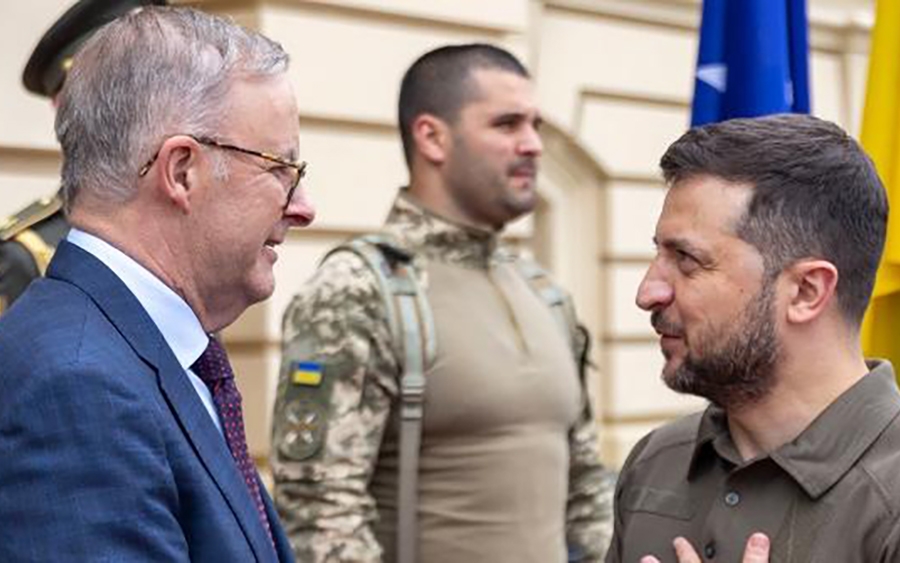 Thủ tướng Australia Anthony Albanese gặp Tổng thống Ukraine Volydymyr Zelensky tại Ukraine vào năm 2022. Nguồn: X