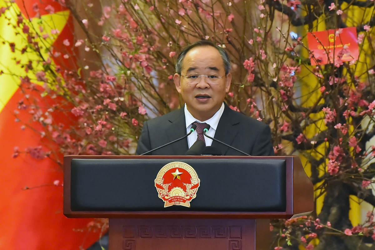 Chủ nhiệm Văn phòng Chủ tịch nước Lê Khánh Hải báo cáo kết quả thực hiện nhiệm vụ trong dịp Tết nguyên đán của Văn phòng Chủ tịch nước.