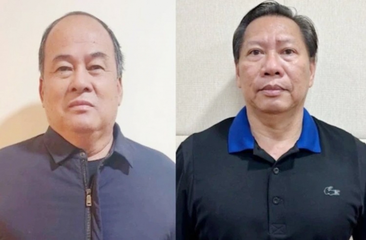 Bị cáo Nguyễn Thanh Bình, nguyên Chủ tịch UBND tỉnh An Giang (trái) và bị cáo Trần Anh Thư, nguyên Phó Chủ tịch UBND tỉnh An Giang. 