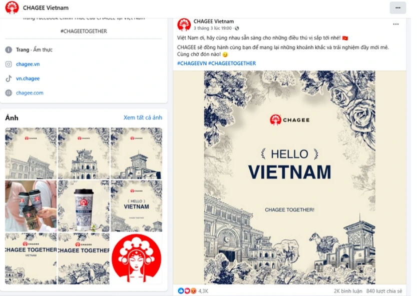 Fanpage của Chagee Việt Nam