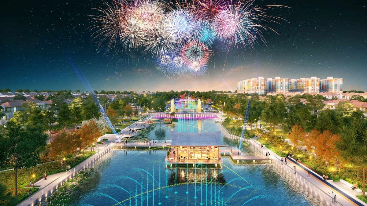 Trục đại lộ lễ hội và sân khấu nhạc nước đẳng cấp quốc tế tại Sun Urban City Hà Nam (Ảnh phối cảnh minh họa)