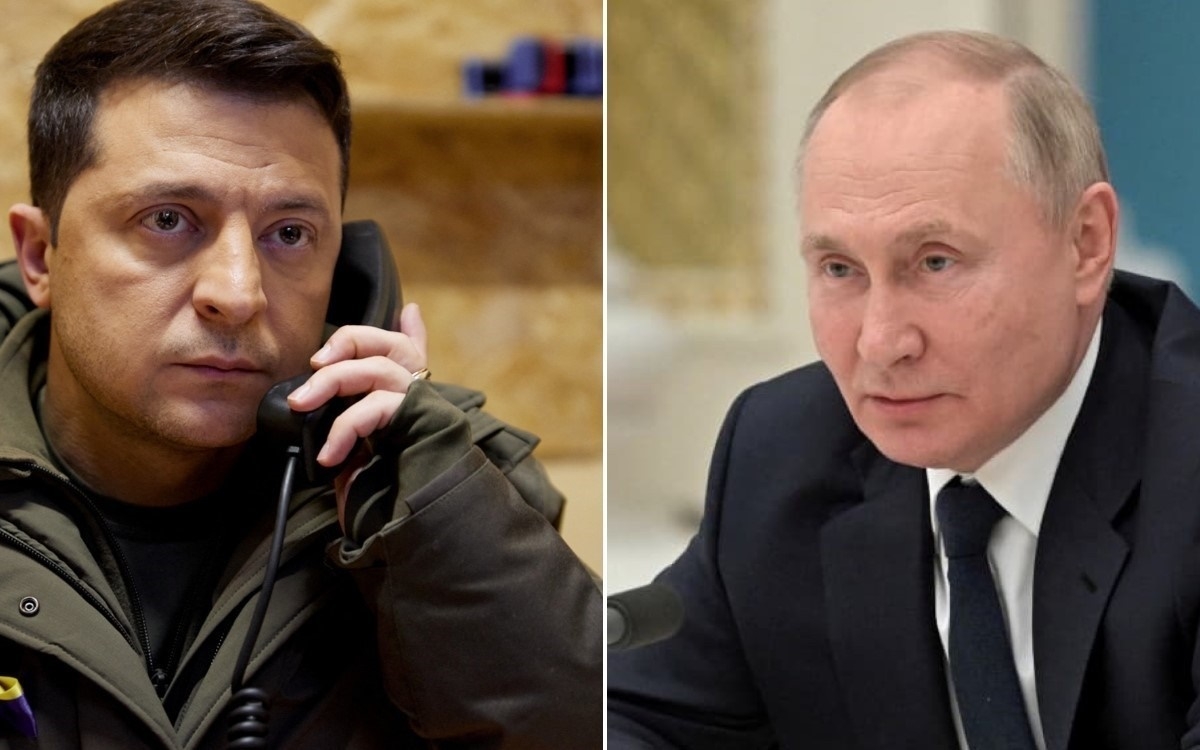 Tổng thống Ukraine Zelensky (trái) và người đồng cấp Nga Putin. Ảnh: Sundayvision.