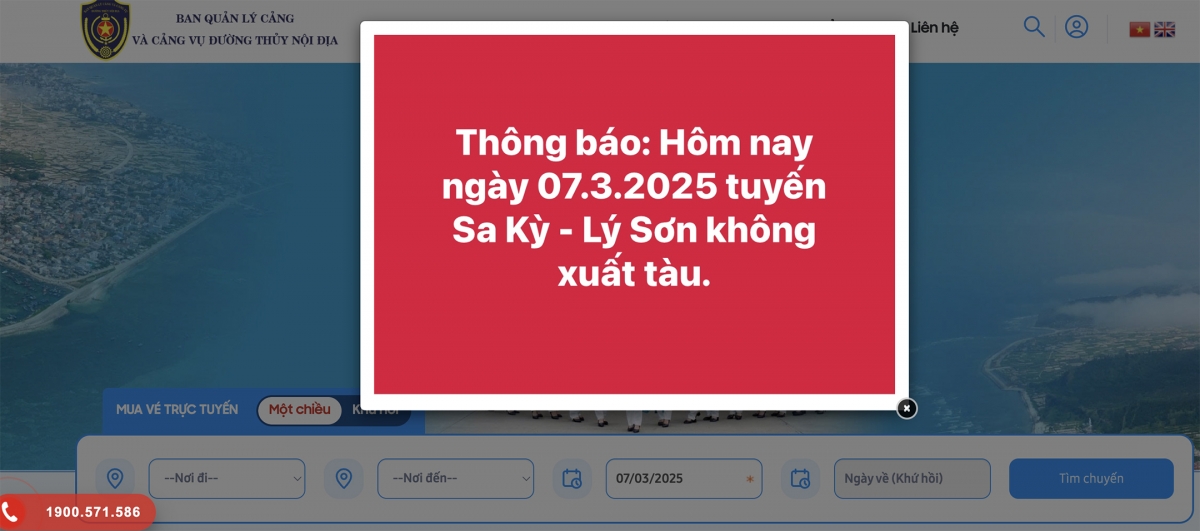 Ban Quản lý cảng Sa Kỳ thông báo dừng hoạt động tuyến vận tải hành khách Sa Kỳ- Lý Sơn