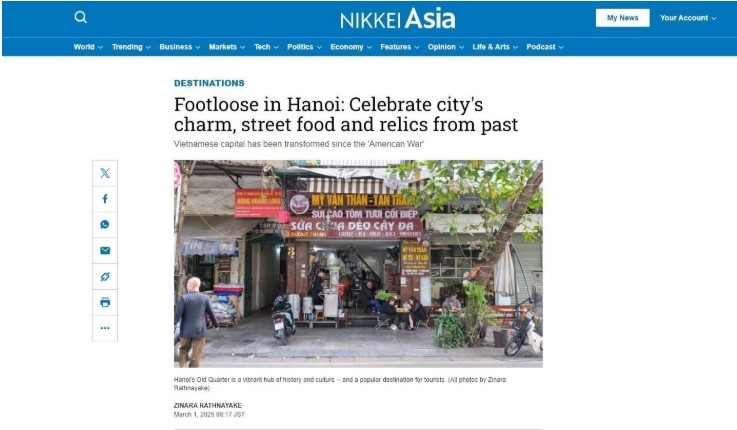 The Nikkei Asia article presents a charming Hanoi with friendly people, a heroic history, and a rich culture (Photo: Screenshot)