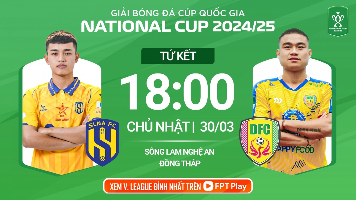 Trận SLNA với Đồng Tháp diễn ra lúc 18h.