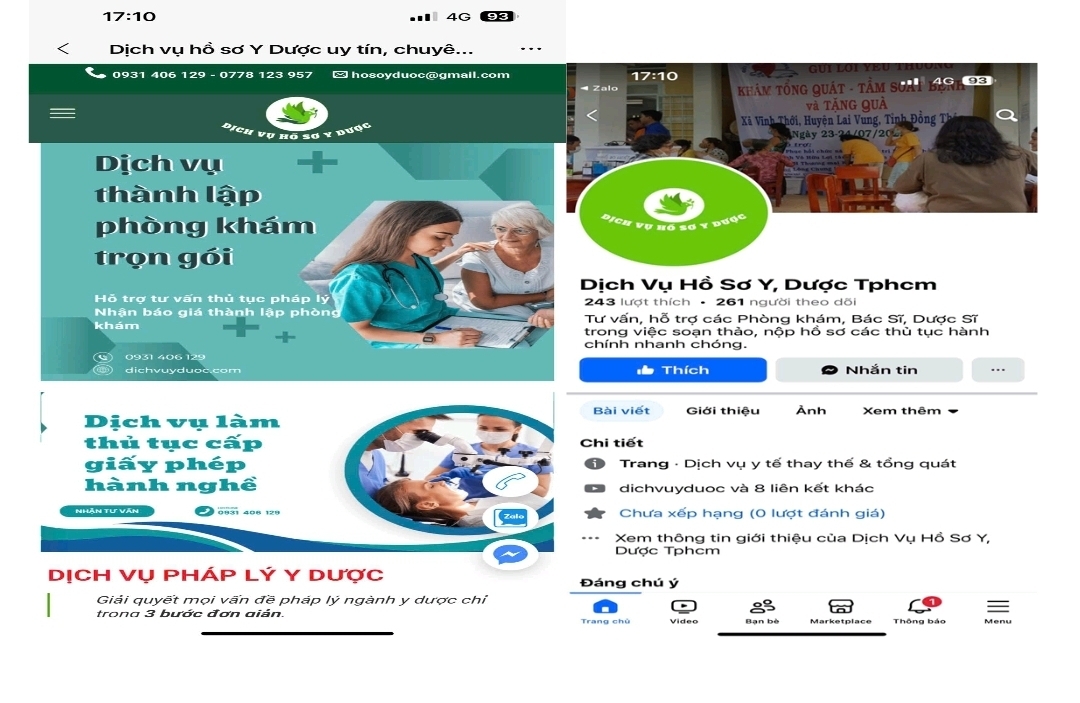 Cơ sở này ngang nhiên quảng cáo cung ứng các dịch vụ làm giấy phép hoạt động về y tế trên Tik Tok, website, facebook,…