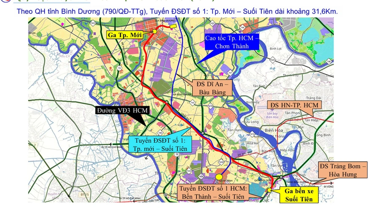 Sơ đồ tuyến đường sắt nối Bình Dương và TPHCM 