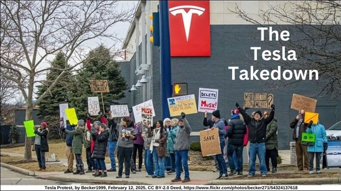 Biểu tình phản đối Telsa và Elon Musk tại Mỹ. (Ảnh: KT)
