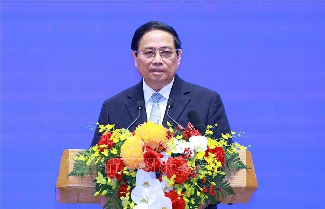 Thủ tướng Phạm Minh Chính phát biểu tại Lễ trao tặng danh hiệu "Giáo sư danh dự Đại học Thanh Hoa" dành cho Thủ tướng. (Ảnh: TTXVN)