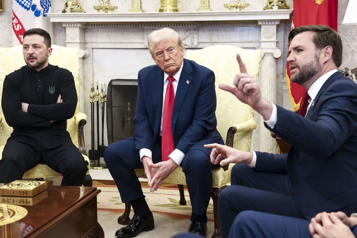 Phó Tổng thống Mỹ JD Vance phát biểu trong cuộc gặp giữa Tổng thống Mỹ Donald Trump và Tổng thống Ukraine Volodymyr Zelensky tại Phòng Bầu dục của Nhà Trắng hôm 28/2. Ảnh: EPA