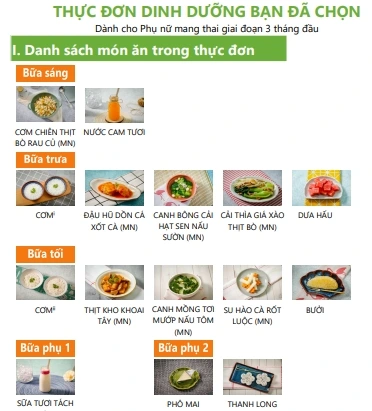 Thực đơn gợi ý cho Phụ nữ mang thai giai đoạn 3 tháng đầu