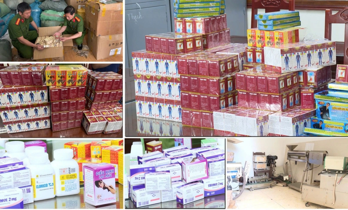 Một số loại thuốc tân dược giả và các dụng cụ dùng để sản xuất thuốc giả bị thu giữ