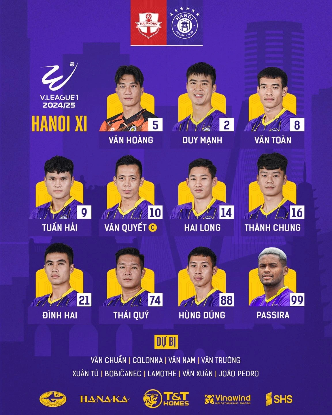Danh sách đăng kí thi đấu của Hà Nội FC trong chuyến làm khách tới sân Lạch Tray của Hải Phòng ở vòng 18 V-League 2024/2025 (Ảnh: Hanoi Football Club)