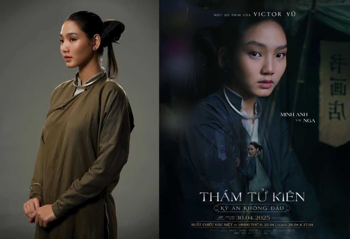 Minh Anh ghi dấu ấn trong "Thám tử Kiên: Kỳ án không đầu" với vẻ đẹp cổ điển: khuôn mặt bầu bĩnh, ánh mắt ngây thơ pha nét bí ẩn, nổi bật trong những bộ Việt phục truyền thống. Nhân vật Nga do cô thể hiện mang đến nhiều cung bậc cảm xúc, từ những phút hoảng loạn khi chảy máu mũi đến những lần chìm trong hồi ức, khơi gợi sự tò mò của khán giả về bí ẩn đằng sau số phận cô gái trẻ.