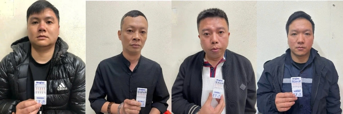 Nguyễn Duy Mạnh, Bùi Đức Minh Quân, Lê Văn Quang, Trần Thanh Tùng tại cơ quan công an (từ trái qua phải). (Ảnh: CA Quảng Ninh)