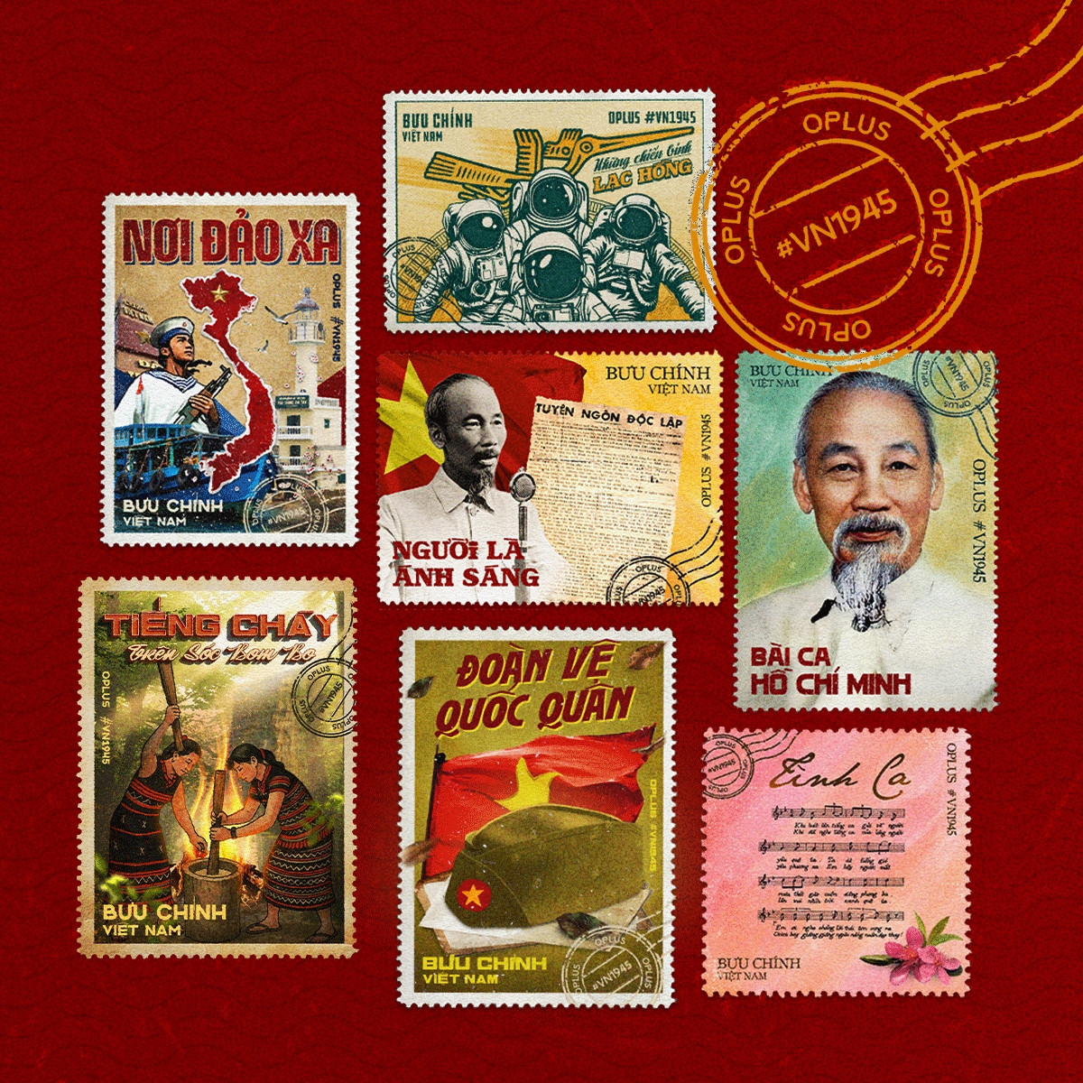 Dự án âm nhạc #VN1945 gồm 7 ca khúc: Đoàn Vệ quốc quân (Phan Huỳnh Điểu), Tiếng chày trên Sóc Bom Bo (Xuân Hồng), Tình ca (Hoàng Việt), Nơi đảo xa (Thế Song), Bài ca Hồ Chí Minh (Ewan MacColl, nhạc sĩ Phú Ân viết lời Việt) cùng hai ca khúc mới do chính OPlus sáng tác, đó là Những chiến binh Lạc Hồng, Người là ánh sáng.