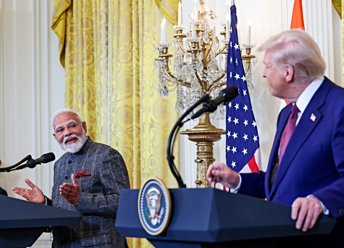 Thủ tướng Ấn Độ Narendra Modi và Tổng thống Mỹ Donald Trump trong cuộc họp báo sau hội đàm tại Nhà Trắng hôm 13/2. Ảnh: ANI