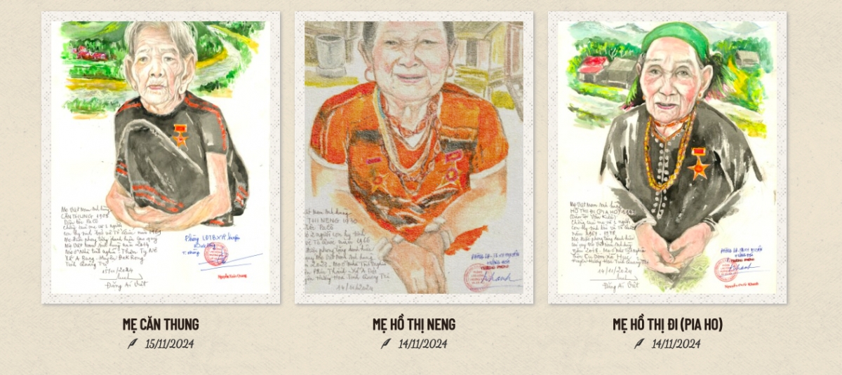 Trang thông tin "Mẹ Việt Nam Anh hùng" gồm những bức ảnh và thông tin được hoạ sĩ thực hiện từ năm 2010 đến nay (ảnh chụp màn hình)