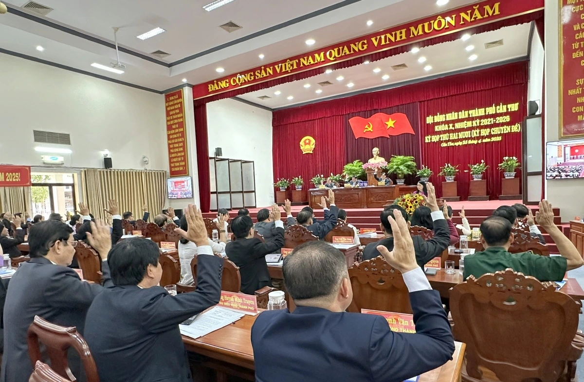 Các đại biểu HĐND Cần Thơ biểu quyết thông qua Nghị quyết.