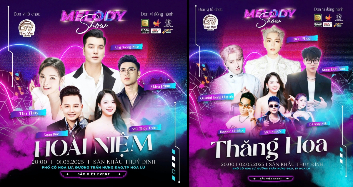 Các đêm nhạc vào tối ngày 1/5 và 2/5 tại Phố Cổ Hoa Lư (Ninh Bình) có sự góp mặt của nhiều ca sĩ nổi tiếng