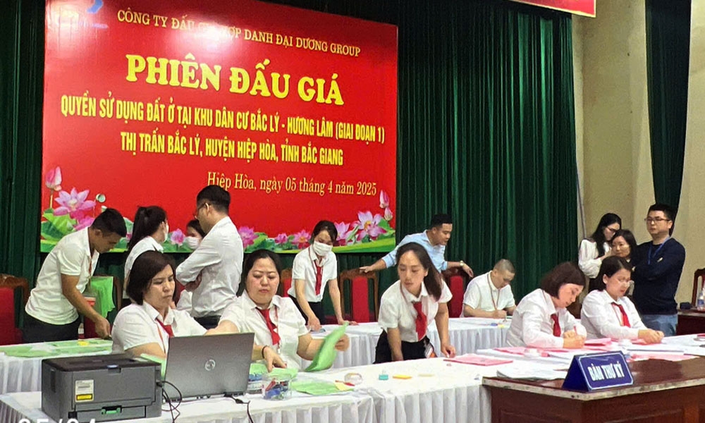 Phiên đấu giá quyền sử dụng đất tại thị trấn Bắc Lý, huyện Hiệp Hòa (Bắc Giang)