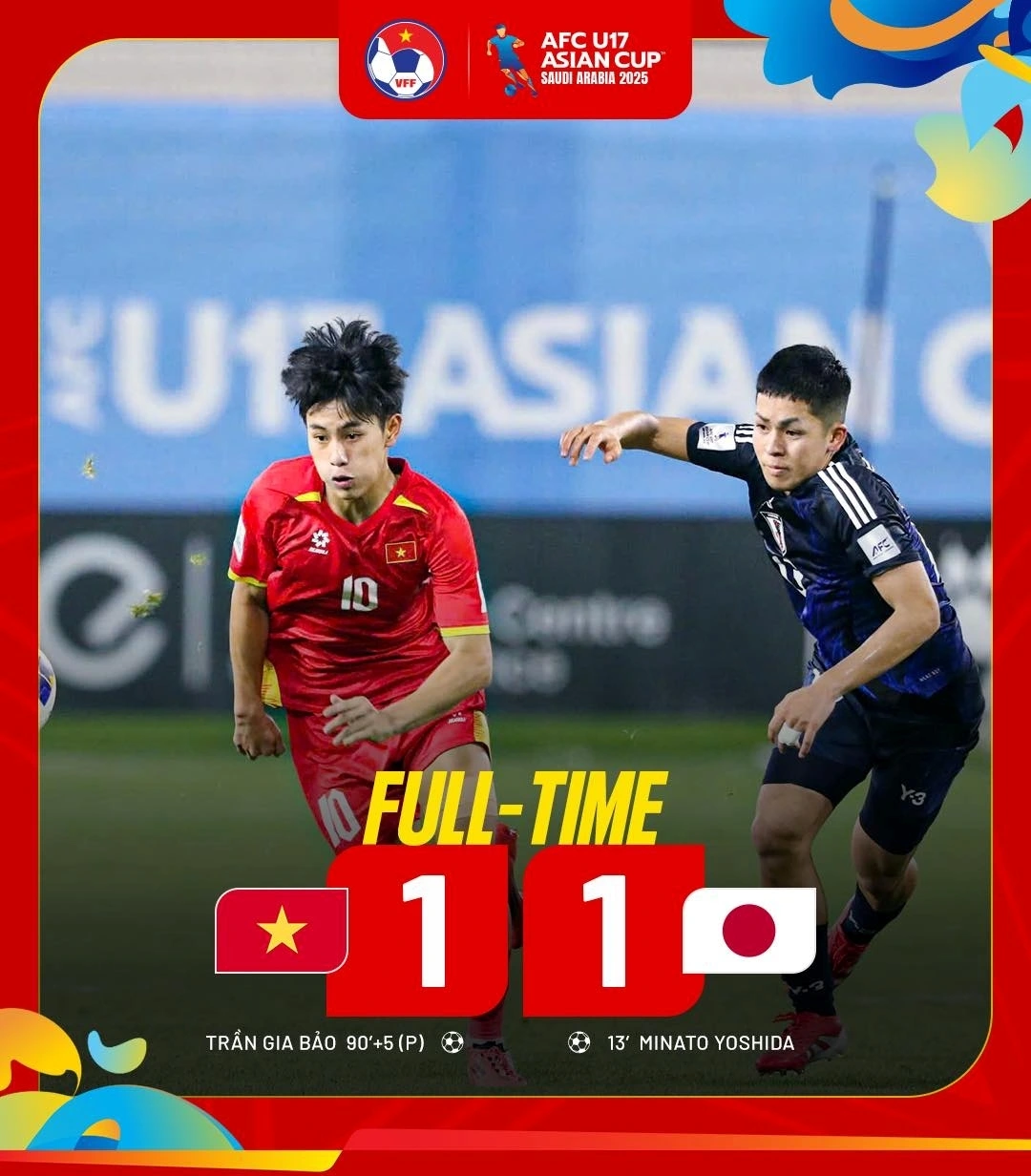 Gia Bảo tỏa sáng giúp U17 Việt Nam cầm hòa U17 Nhật Bản.