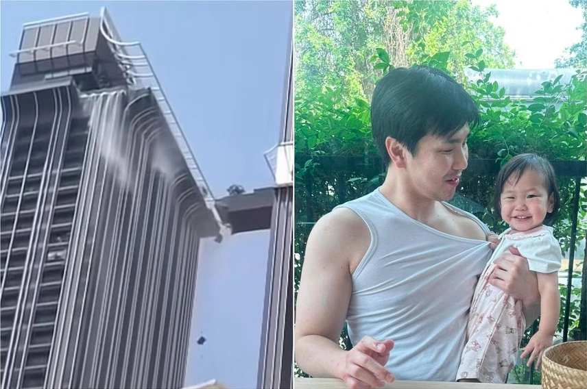 Anh Kwon Young-un và con gái sau trận động đất (Ảnh: The Straits Time)
