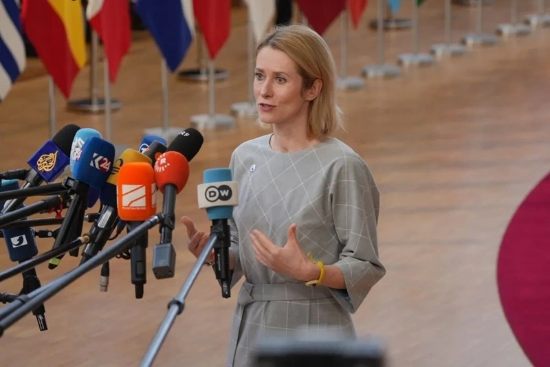 Bà Kaja Kallas – Đại diện Cấp cao của Liên minh châu Âu (EU) phát biểu với báo chí. Ảnh: The Kyiv Independent