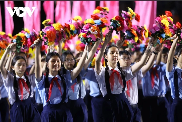 Students form up during the rehearsal.