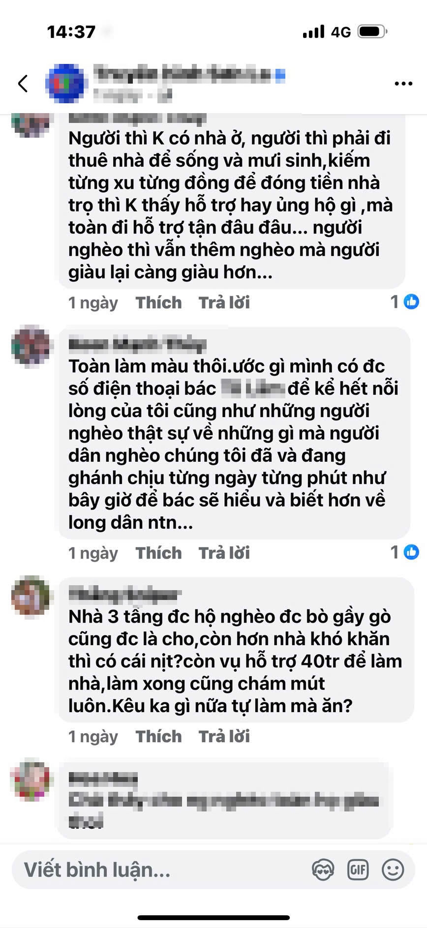 Nội dung các tài khoản bình luận trên MXH Facebook
