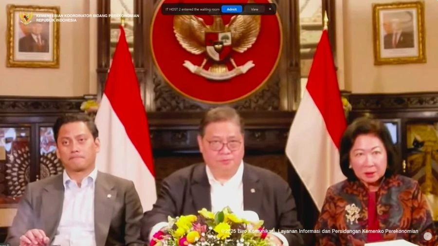 Họp báo trực tuyến của Bộ trưởng Điều phối Kinh tế Indonesia Airlangga Hartarto về đàm phán thuế quan với Mỹ