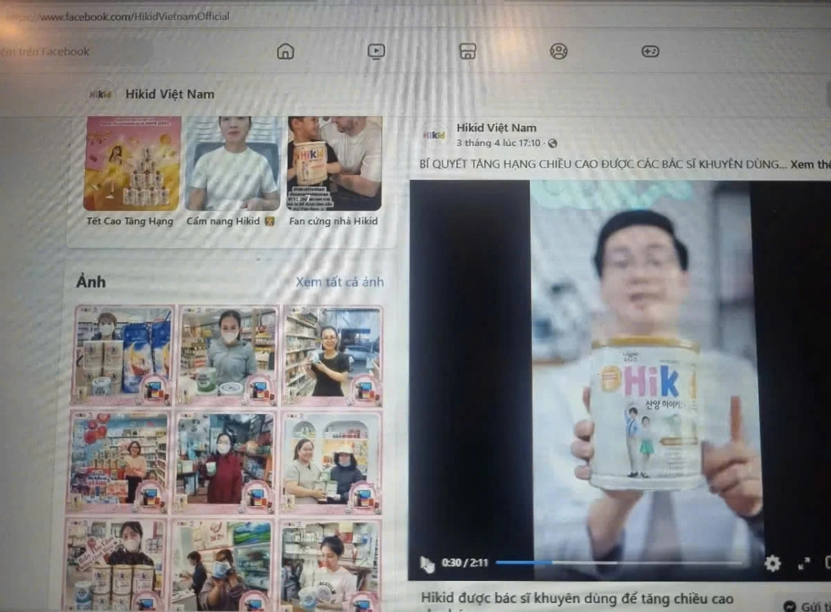 Fanpage “Hikid Vietnam” sử dụng hình ảnh bác sĩ để khuyên dùng sản phẩm sữa Hikid (Ảnh Báo Công thương)