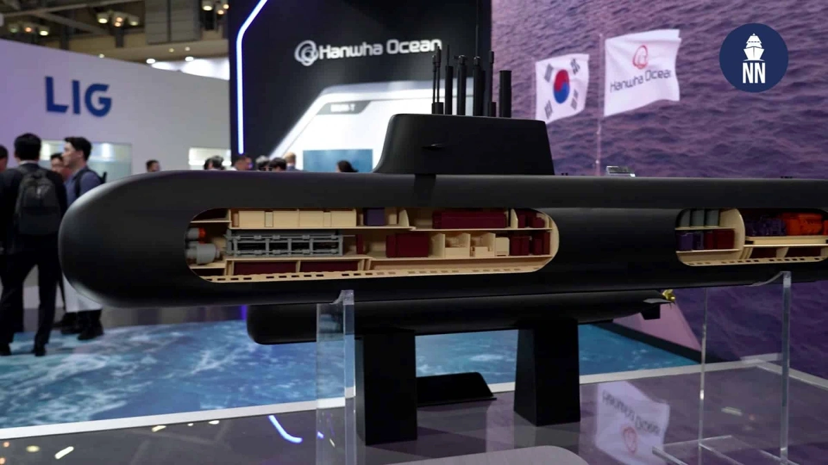 Mô hình tàu ngầm KSS-III Batch 2 tại triển lãm hàng hải quốc tế MADEX 2023 ở Busan, Hàn Quốc. Ảnh: Naval News