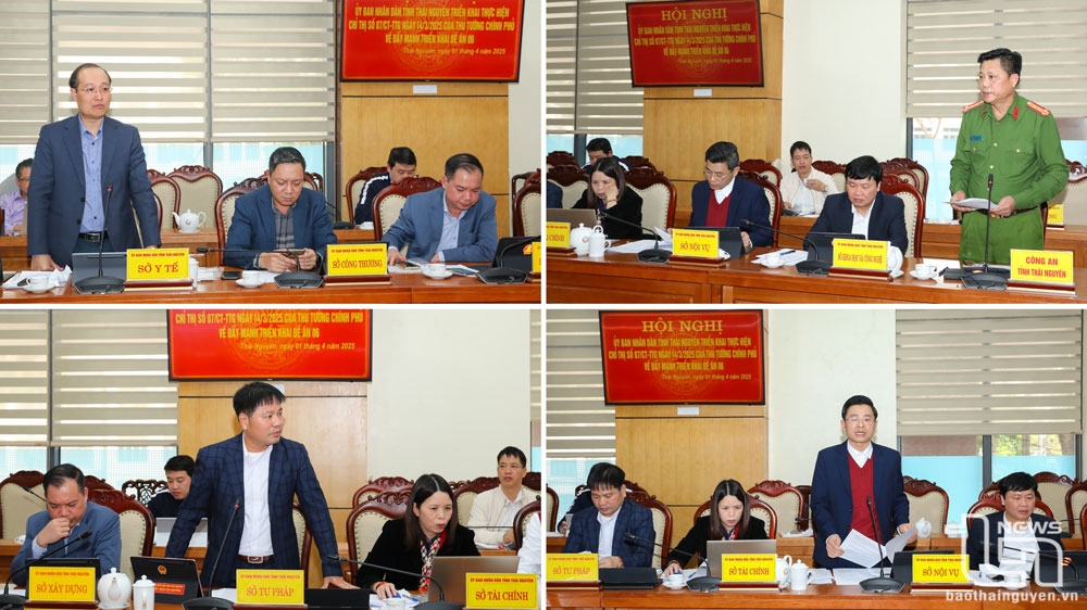 Đại diện các sở, ngành của tỉnh Thái Nguyên phát biểu tại Hội nghị. (Ảnh Báo Thái Nguyên)