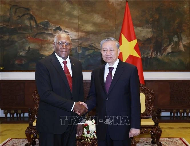 Tổng Bí thư Tô Lâm tiếp đồng chí Salvador Valdes Mesa, Ủy viên Bộ Chính trị, Phó Chủ tịch nước Cộng hòa Cuba. Ảnh: TTXVN