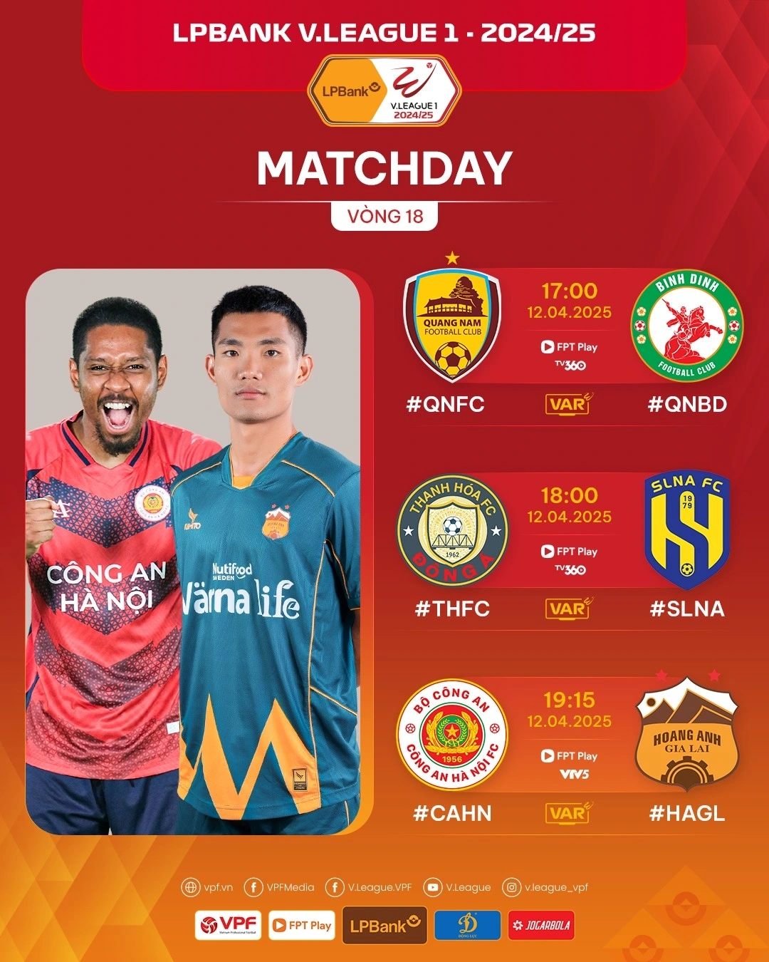 Lịch các trận đấu V-League 2024/2025 ngày 12/4.