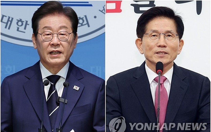 Cựu Chủ tịch đảng Dân chủ Lee Jae Myung (trái) và cựu Bộ trưởng Lao động - Việc làm Kim Moon Soo. Ảnh: Yonhap.